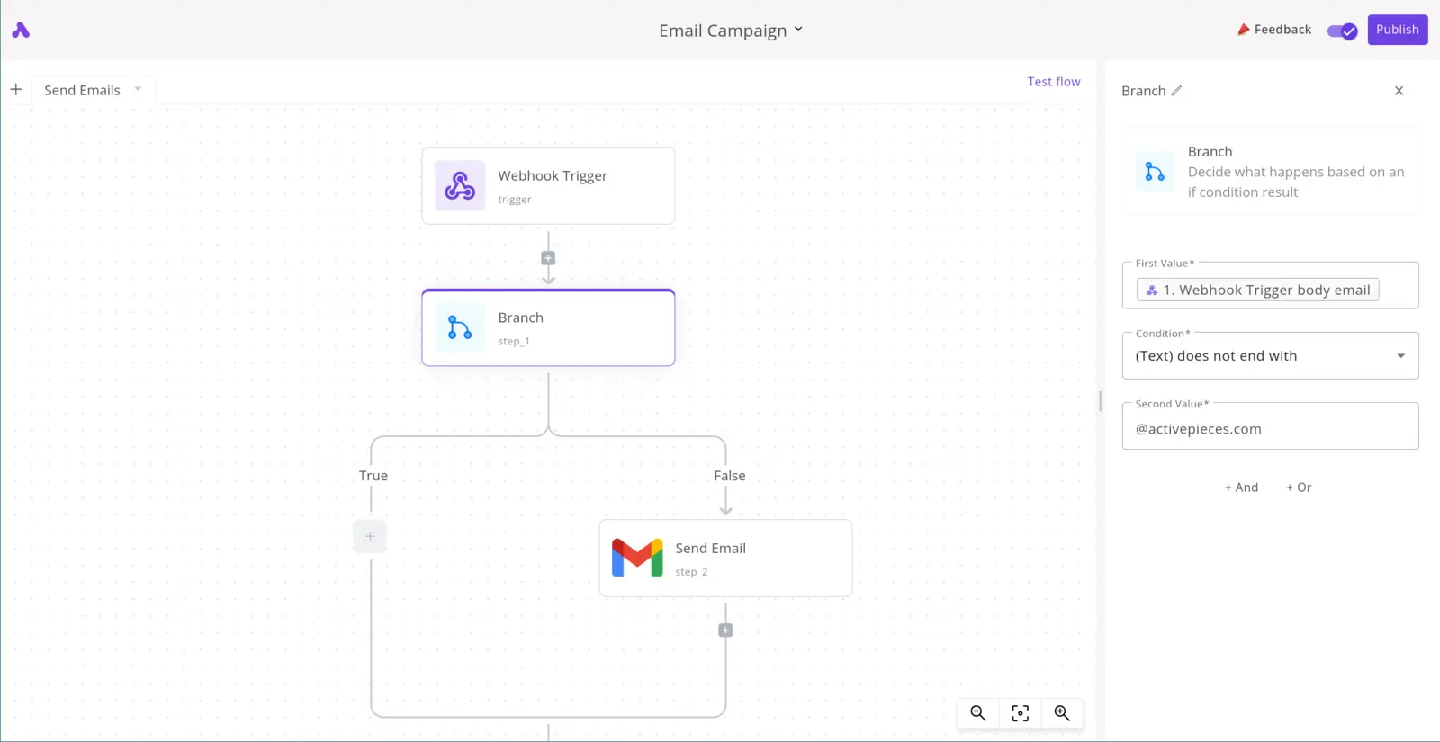 Activepieces flow builder